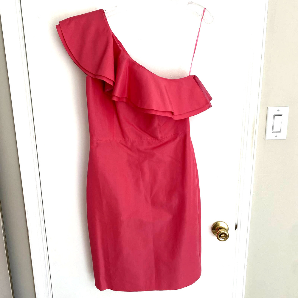 J.Crew Pink One Shoulder Ruffle Fitted Knee Length Formal Cocktail Dress NWT